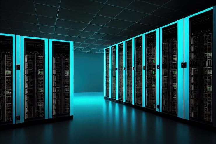 servidores data center con luz azul