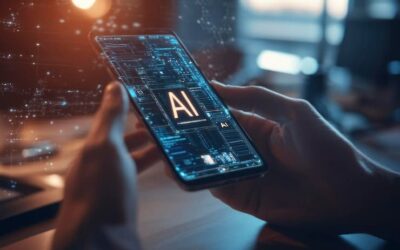 persona cogiendo una tablet con icono de AI en la pantalla