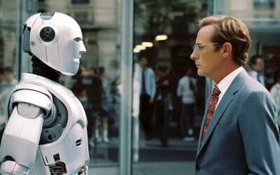 persona y robot uno frente a otro