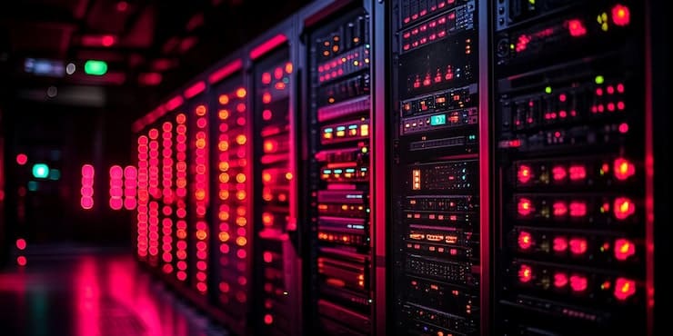 servicios de data center con luces rojas