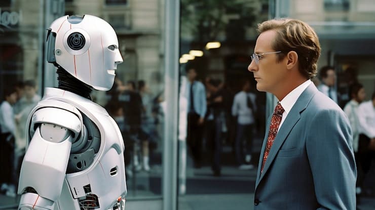 persona y robot uno frente a otro