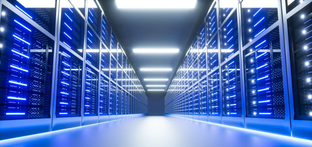 Centro de datos con tonos azules