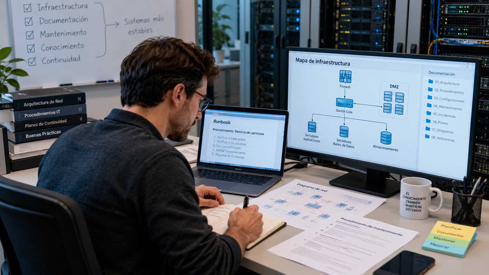 Trabajador revisando documentación técnica