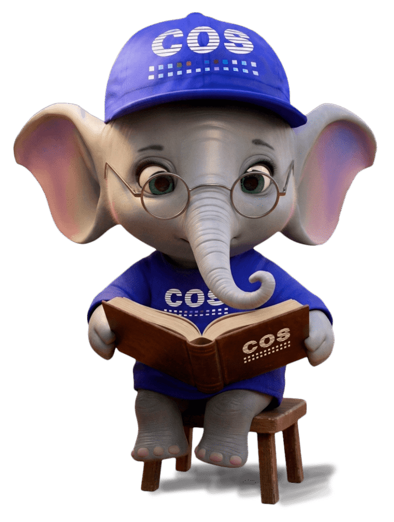 Mascota Wuifo de COS Global Services pero leyendo